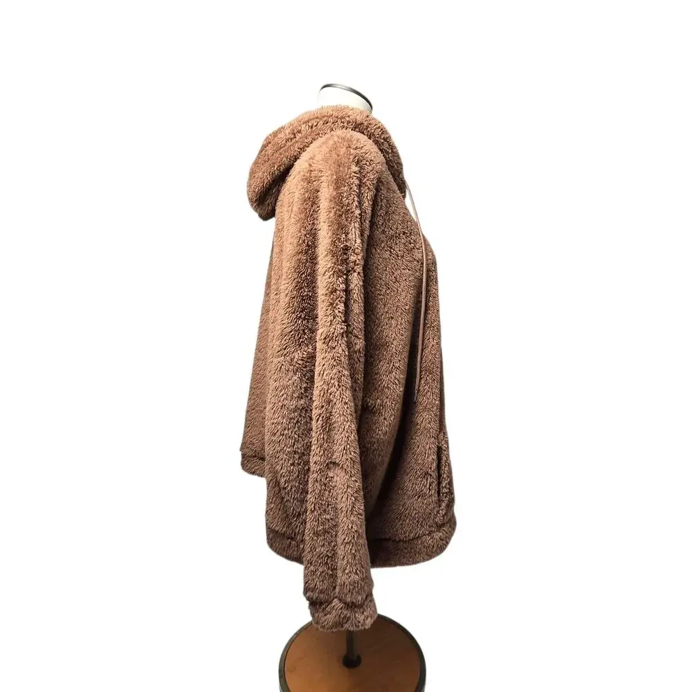 Derek Heart Faux Fur Bomber Jacket Hoodie 3X Brown
